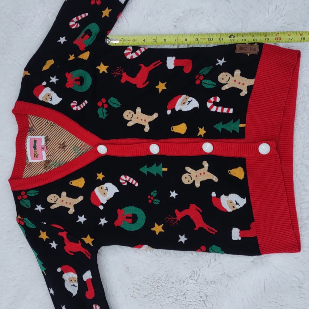 Tipsy Elves Black Cardigan with Red Trim and Festive Motifs - Picture 13 of 17